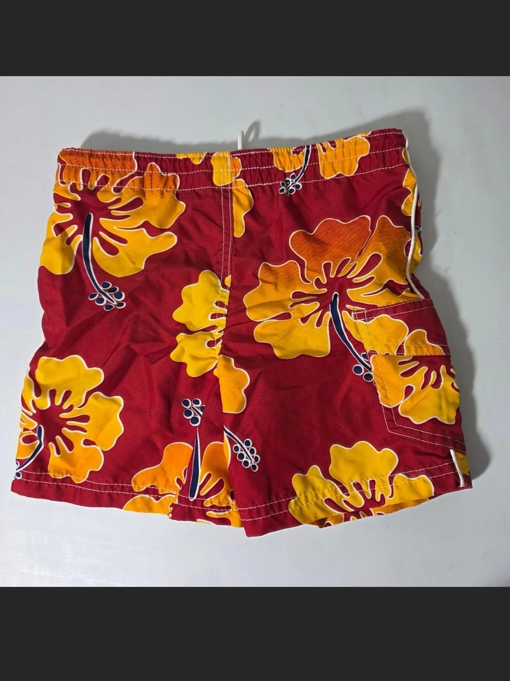 Kids Red & Yellow Floral Swim Trunks